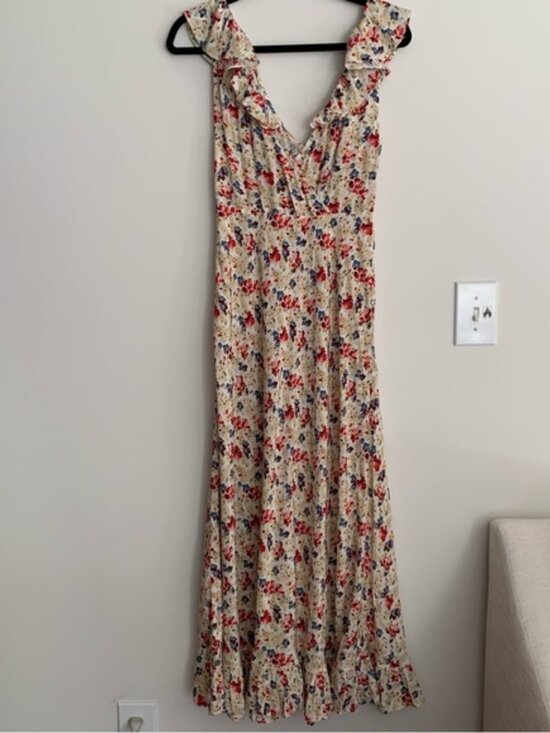 Doen Arleen Silk Ruffle Floral V Neck Slip Midi Maxi Dress Wildflower Thicket - Picture 9 of 12